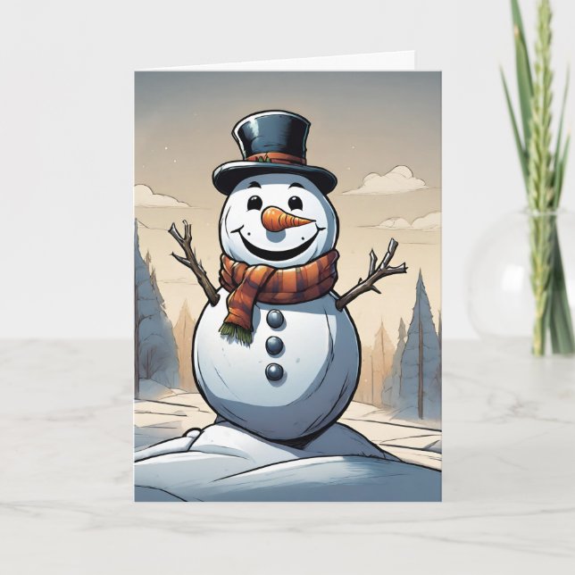 Snowman Retro Concept Art Folded Holiday Card (Front)