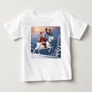 Snowman riding a reindeer Cute Christmas design Baby T-Shirt