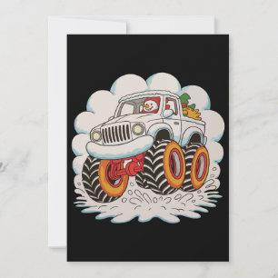 Snowman Riding Monster Truck Christmas Xmas Winter Holiday Card