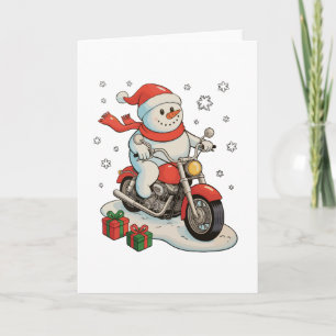Snowman Riding Motorcycle Christmas Biker Xmas Card