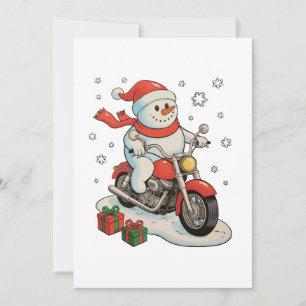 Snowman Riding Motorcycle Christmas Biker Xmas Holiday Card
