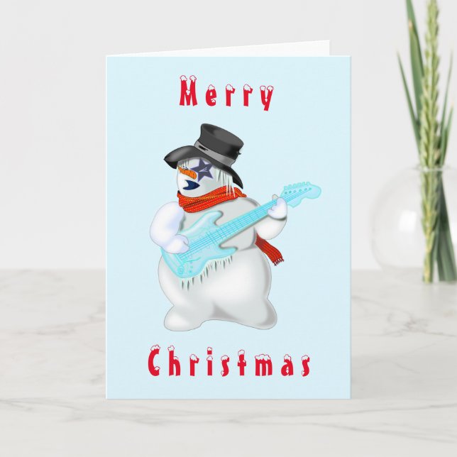 Snowman Rock Music Guitarist Funny Christmas Card (Front)