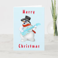Snowman Rock Music Guitarist Funny Christmas Card