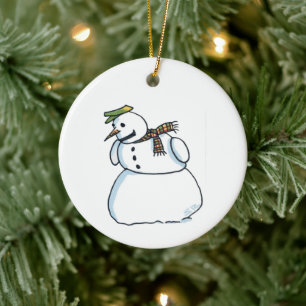 Snowman round ceramic ornament