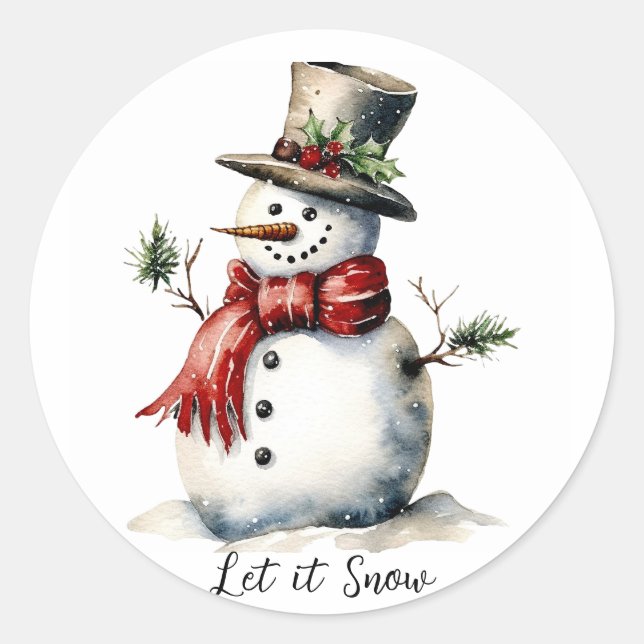 Snowman Round Sticker Editable (Front)