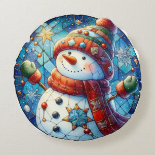 Snowman Round Throw Pillow