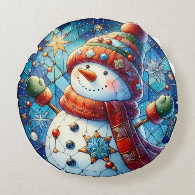 Snowman Round Throw Pillow (Front)