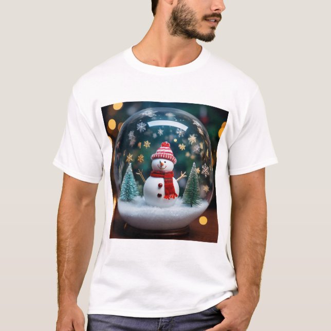 Snowman’s Delight: Festive Magic in a Globe T-Shirt (Front)