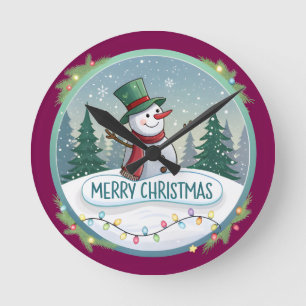 Snowman’s Joyful Christmas Welcome Round Clock