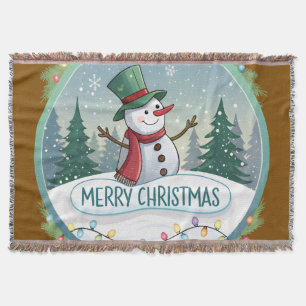 Snowman’s Joyful Christmas Welcome Throw Blanket