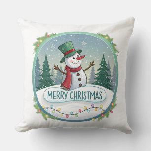 Snowman’s Joyful Christmas Welcome Throw Pillow
