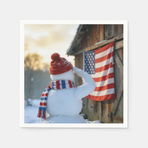 Snowman Saluting an American Flag Napkin