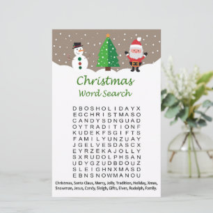Snowman santa claus christmas word search game
