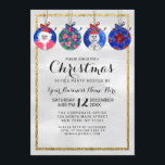 Snowman Santa Floral Ornaments Corporate Christmas Invitation<br><div class="desc">This cute and festive corporate Christmas office Party invitation is perfect for the holiday season. It features hand-painted red, blue, white, green, gold, and black watercolor Christmas ornaments with faux printed gold glitter border and white watercolor background. The ornaments depict holly berries, ivy leaves, poinsettia flowers, Santa Claus, and snowman....</div>