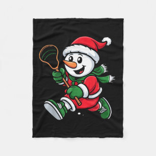 Snowman Santa Hat Playing Lacrosse Christmas Playe Fleece Blanket