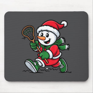 Snowman Santa Hat Playing Lacrosse Christmas Playe Mouse Pad