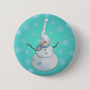 SNOWMAN, SCARF & SNOW HAT by SHARON SHARPE 2 Inch Round Button