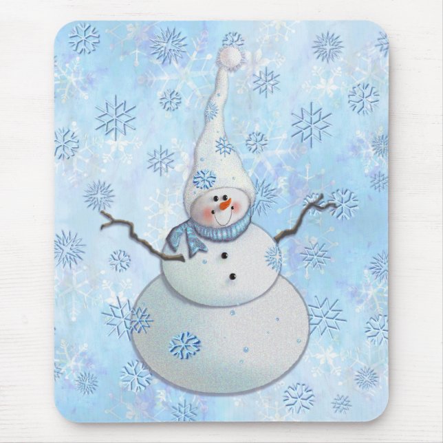 SNOWMAN, SCARF & SNOW HAT by SHARON SHARPE Mouse Pad (Front)