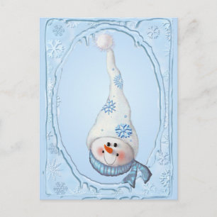 SNOWMAN, SCARF & SNOW HAT by SHARON SHARPE Postcard