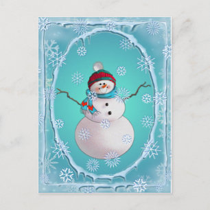 SNOWMAN, SCARF & SNOW HAT by SHARON SHARPE Postcard