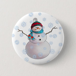 SNOWMAN, SCARF & STOCKING CAP by SHARON SHARPE 2 Inch Round Button