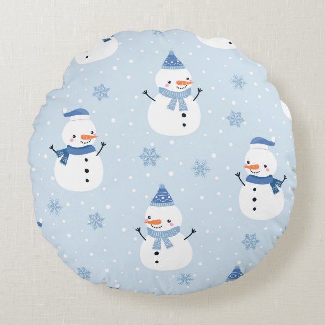 Snowman seamless pattern,winter background,winter  round pillow (Front)