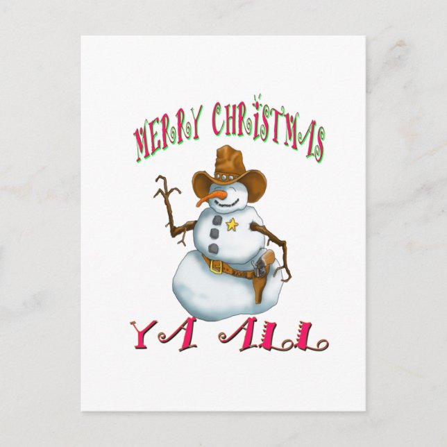 snowman sherriff MerryChrsts Ya all Holiday Postcard (Front)