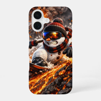 Snowman shredding down an active volcano iPhone 16 case