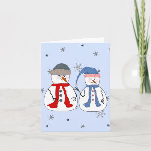 Snowman Siblings Snowmen Children Snow Whimsical Holiday Card