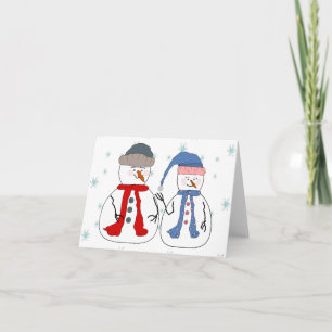 Snowman Siblings Snowmen Children Snow Whimsical Holiday Card