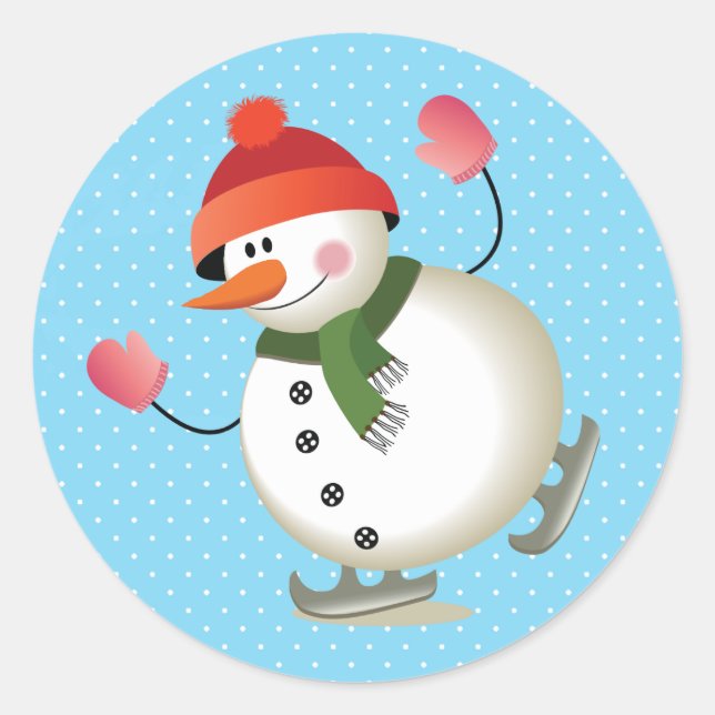 Snowman Skate Glossy Stickers 3 inch (sheet of 6) (Front)