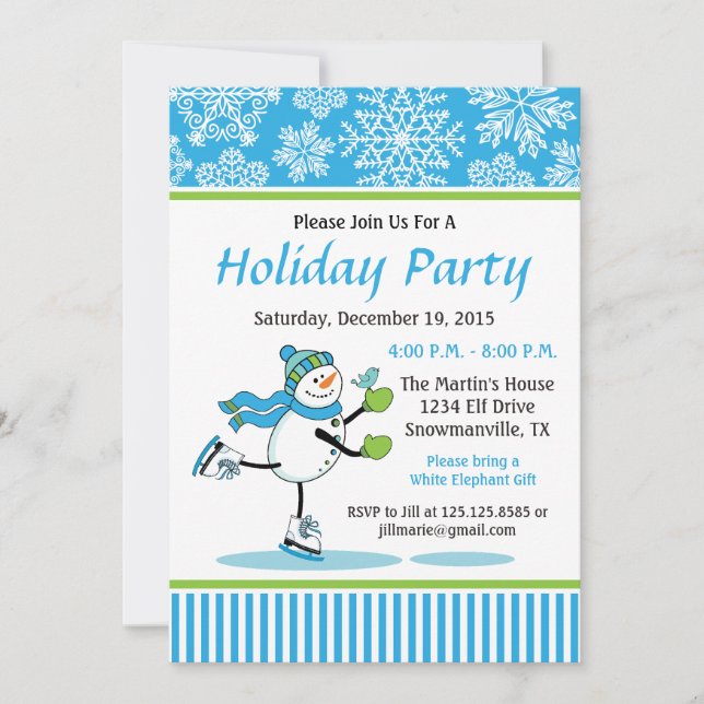 Snowman Skating Holiday Party Invitation (Front)