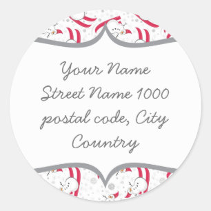snowman ski on gray snowflakes address label