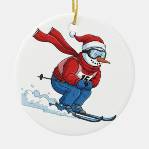 Snowman Skier Christmas 2026 Holiday Winter Sports Ceramic Ornament