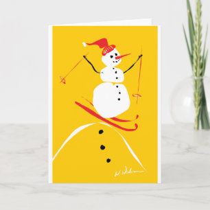 Snowman skiing holiday card