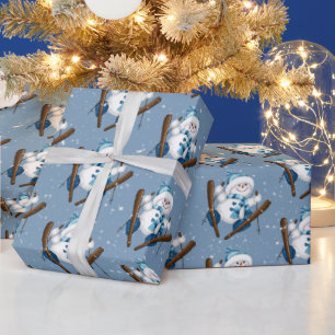 Snowman Skiing In Snowflakes  Wrapping Paper