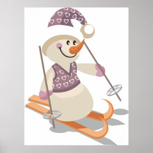 Snowman Skiing Poster