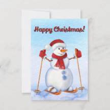 Snowman Skiing Watercolor Winter Christmas