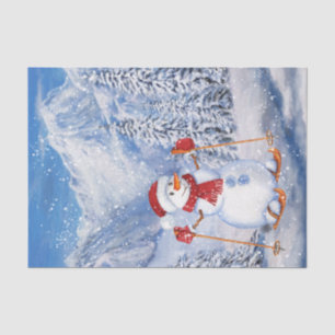 Snowman Skiing Watercolor Winter Christmas Tissue Paper