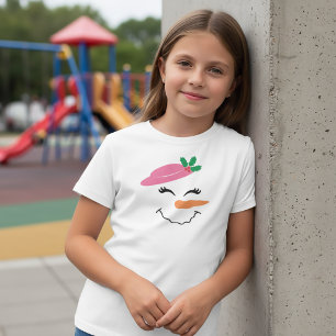 Snowman Smile Face with Pink Hat 2T-Shirt for Kids T-Shirt