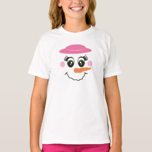Snowman Smile Face with Pink Hat T-Shirt for Kids