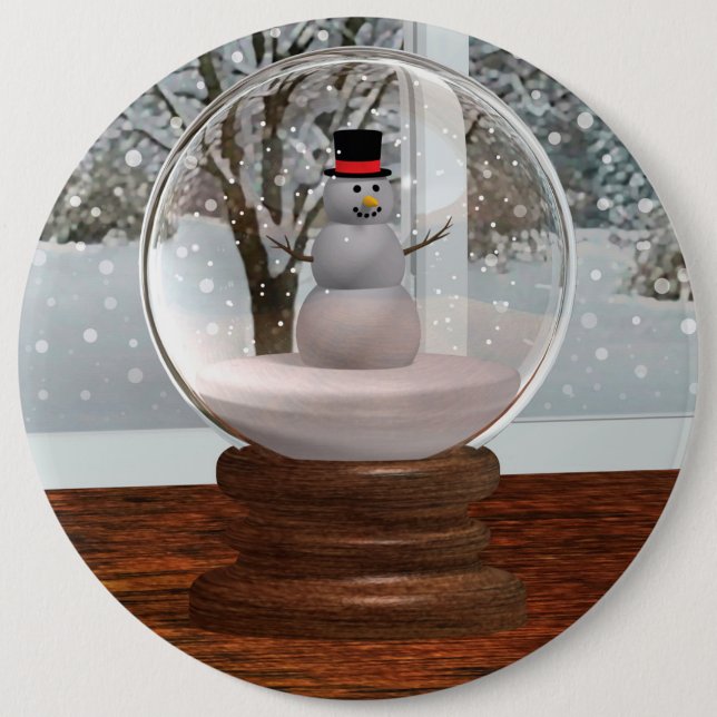 Snowman Snow Globe 6 Inch Round Button (Front)