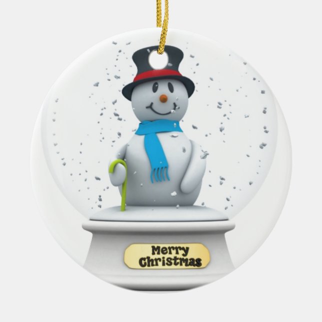 Snowman Snow Globe Ceramic Ornament (Front)