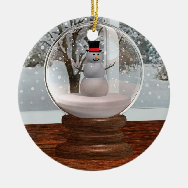 Snowman Snow Globe Ceramic Ornament (Front)