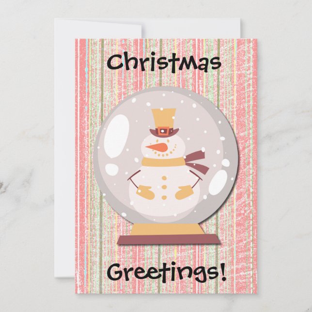 Snowman Snow Globe Retro Christmas Holiday Card (Front)