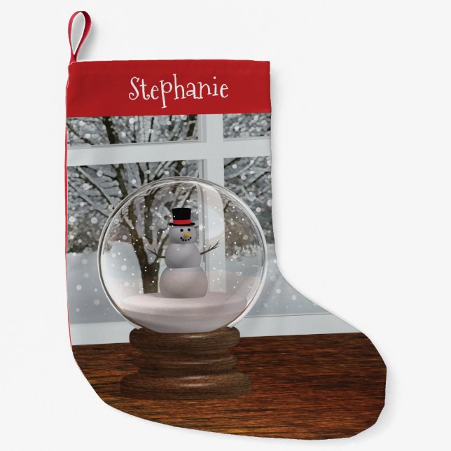 Snowman Snow Globe Small Christmas Stocking (Front)