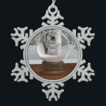 Snowman Snow Globe Snowflake Pewter Christmas Ornament<br><div class="desc">A Snowman Snow Globe as viewed from Indoors.</div>