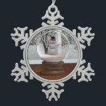 Snowman Snow Globe Snowflake Pewter Christmas Ornament<br><div class="desc">A Snowman Snow Globe as viewed from Indoors.</div>