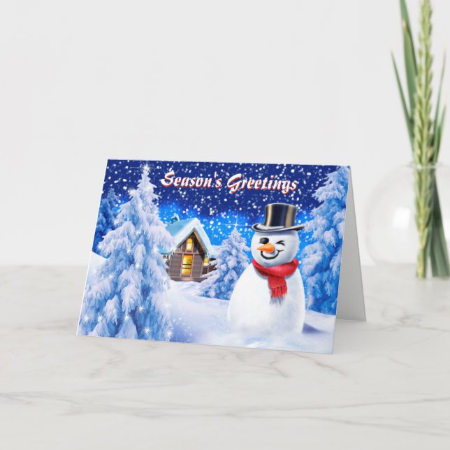 Snowman snow scene cute christmas card (Front)