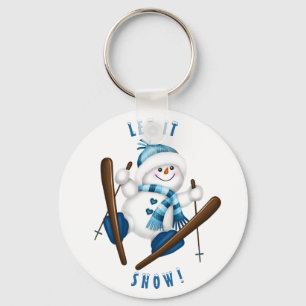 Snowman Snow Skier Snowflake Keychain